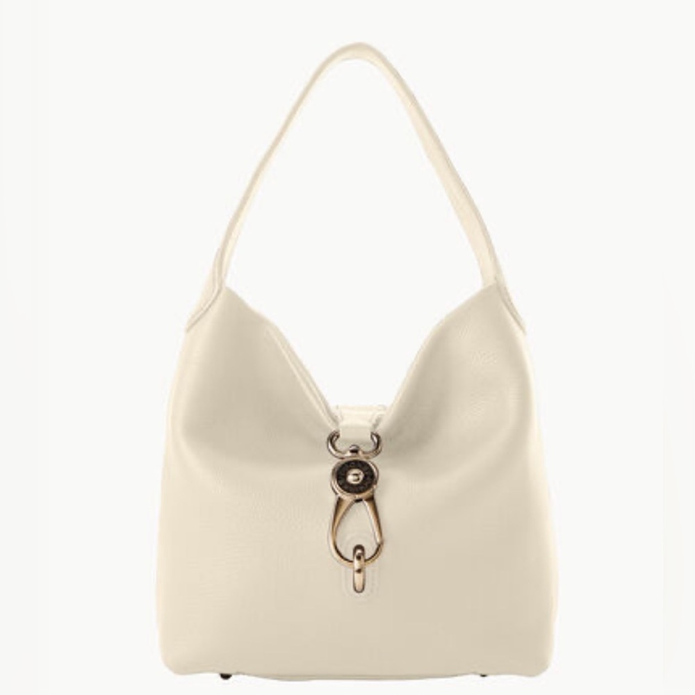 EUC - Dooney & Burke Pebble Grain Small Logo Lock Sac - off white